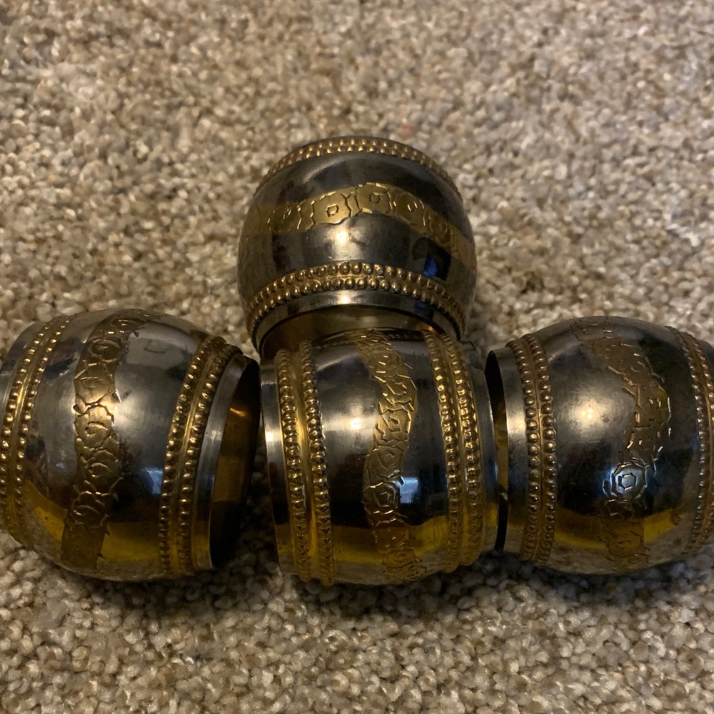 Brass-Tone Decorative Napkin Rings - Set of 4